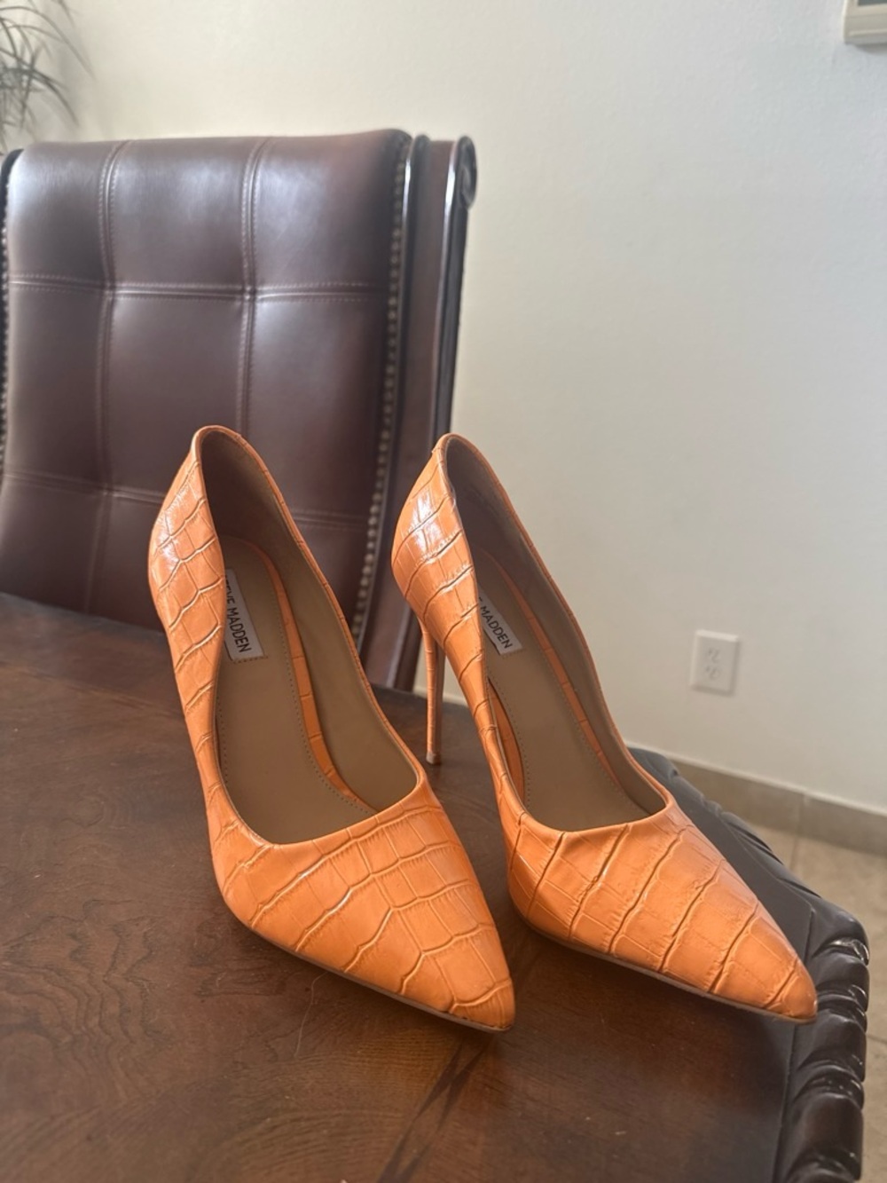 Steve Madden Orange Croc-Embossed Pointed Toe Stilettos